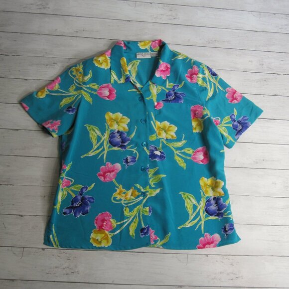Alfred Dunner Vintage Women's Floral Blouse Top Size 16 Petite Short Sleeve - Picture 1 of 6